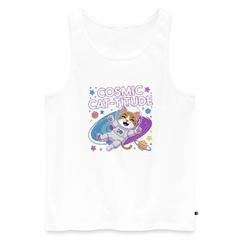 Cosmic Cat-titude – Intergalaktische Katzenpower - Männer Premium Bio Tank Top - Weiß - Vorne - AI Model Male 178 light (178cm)