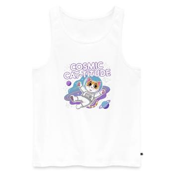 Cosmic Cat-titude – Intergalaktische Katzenpower - Männer Premium Bio Tank Top - Weiß - Vorne - AI Model Male 178 light (178cm)