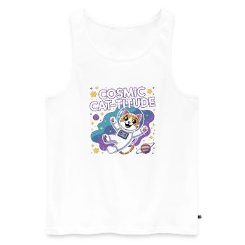 Cosmic Cat-titude – Intergalaktische Katzenpower - Männer Premium Bio Tank Top - Weiß - Vorne - AI Model Male 178 light (178cm)