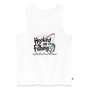 Hooked on Fishing – Funny Fishing Motif - Men's Premium Organic Tank Top - white - Front - Michal (187cm)
