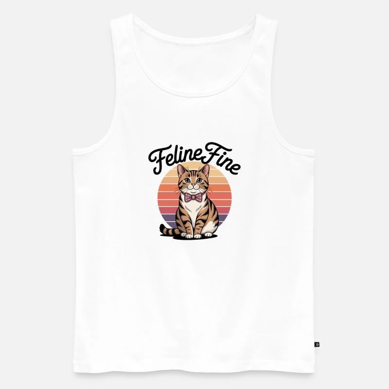 Feline Fine – Retro Sunset Cat - Männer Premium Bio Tank Top - Weiß