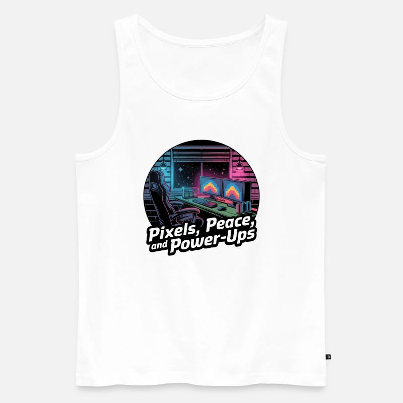 Pixels, Peace & Power-Ups – Gaming-Setup - Männer Premium Bio Tank Top - Weiß