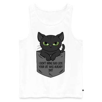Schwarze Katze Brusttasche Ich bringe kein Unglück - Männer Premium Bio Tank Top - Weiß - Vorne - Michal (187cm)