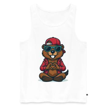 Cooler Herz-Biber - Männer Premium Bio Tank Top - Weiß - Vorne - AI Model Male 178 light (178cm)