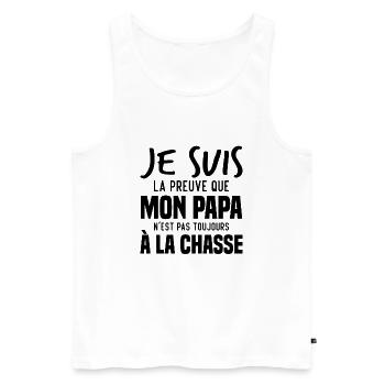 La preuve que mon papa pas toujours chasse - Débardeur bio Premium Homme - blanc - Devant - AI Model Male 178 light (178cm)