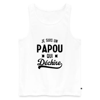 Je suis un papou qui déchire - Débardeur bio Premium Homme - blanc - Devant - Michal (187cm)