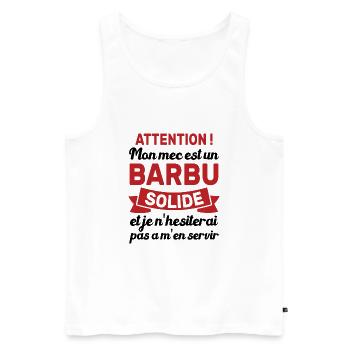 Attention Mon Mec Est Un Barbu Solide Cadeau - Débardeur bio Premium Homme - blanc - Devant - Michal (187cm)