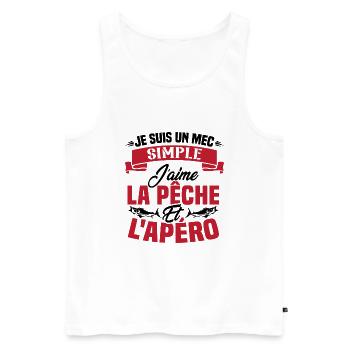 Je suis un mec simple j'aime la pêche et l'apéro - Débardeur bio Premium Homme - blanc - Devant - Michal (187cm)
