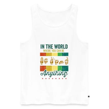 Amerikanische Gebärdensprache ASL Be Kind - Männer Premium Bio Tank Top - Weiß - Vorne - Michal (187cm)