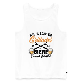 Cadeau Homme Drôle Barbecue Et Bière - Débardeur bio Premium Homme - blanc - Devant - Michal (187cm)
