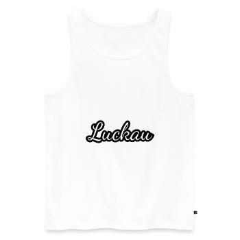 Luckau - Textdesign mit Stadtnamen - Männer Premium Bio Tank Top - Weiß - Vorne - AI Model Male 178 light (178cm)