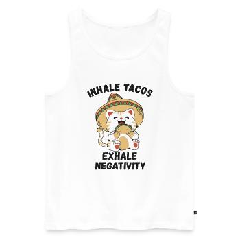 Inhalez des tacos, expirez la négativité - Débardeur bio Premium Homme - blanc - Devant - Michal (187cm)