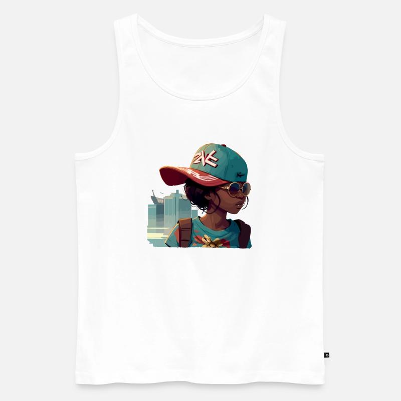 Urbanes Mädchen mit Sonnenbrille - Männer Premium Bio Tank Top - Weiß