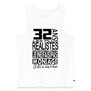 32 ans / anniversaire 32 ans / t-shirt 32 ans - Débardeur bio Premium Homme - blanc - Devant - AI Model Male 178 light (178cm)