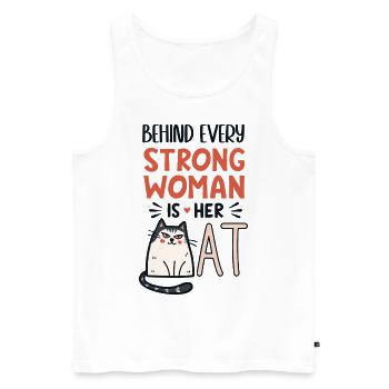 Derrière chaque femme forte se trouve son chat - Débardeur bio Premium Homme - blanc - Devant - Michal (187cm)