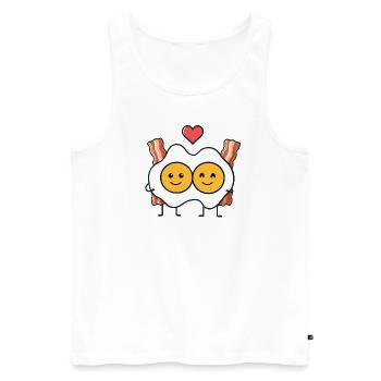 Oeufs au plat amoureux du bacon - couple avec cœur - Débardeur bio Premium Homme - blanc - Devant - Michal (187cm)