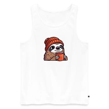 Faultier mit Beanie Mütze Tee Tea Kaffee Becher - Männer Premium Bio Tank Top - Weiß - Vorne - Michal (187cm)