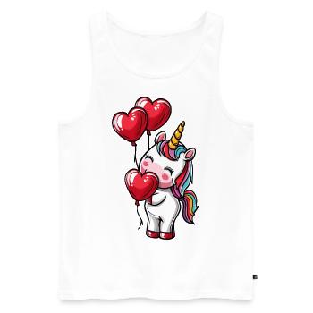 Niedliche Einhorn-Karikatur mit roten Herzballons - Männer Premium Bio Tank Top - Weiß - Vorne - Michal (187cm)