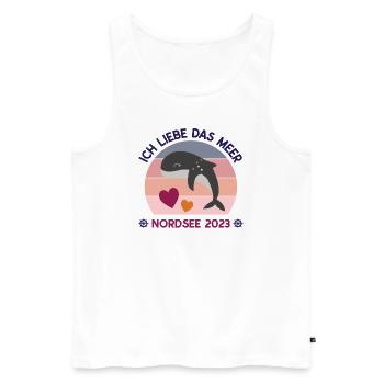Nordsee Urlaub 2023 Ich liebe das Meer Wale - Männer Premium Bio Tank Top - Weiß - Vorne - Michal (187cm)