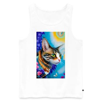 Merveilleux chat domestique à poil court - Débardeur bio Premium Homme - blanc - Devant - AI Model Male 178 light (178cm)