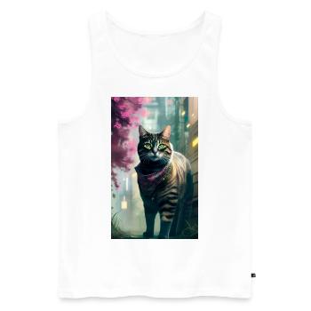 Vie de chat domestique à poil court - Débardeur bio Premium Homme - blanc - Devant - AI Model Male 178 light (178cm)