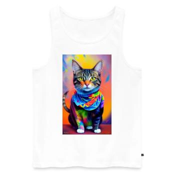 Fabuleux chat domestique à poil court - Débardeur bio Premium Homme - blanc - Devant - AI Model Male 178 light (178cm)