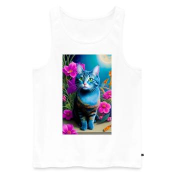 Adorable chat domestique à poil court - Débardeur bio Premium Homme - blanc - Devant - AI Model Male 178 light (178cm)