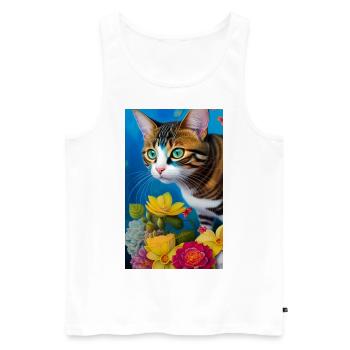 Mignon chat domestique à poil court - Débardeur bio Premium Homme - blanc - Devant - AI Model Male 178 light (178cm)