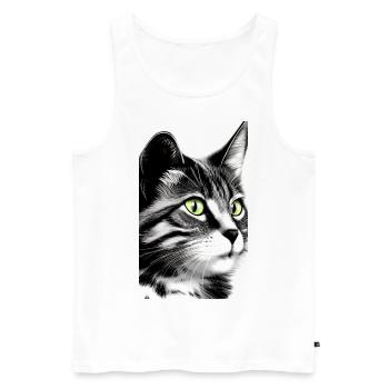 Chat domestique à poil court - Débardeur bio Premium Homme - blanc - Devant - AI Model Male 178 light (178cm)