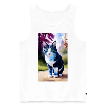 Le chat domestique à poil court vous regarde - Débardeur bio Premium Homme - blanc - Devant - AI Model Male 178 light (178cm)