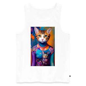 Prodigieux chat domestique à poil court - Débardeur bio Premium Homme - blanc - Devant - AI Model Male 178 light (178cm)