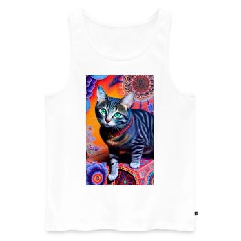 Merveilleux chat domestique à poil court - Débardeur bio Premium Homme - blanc - Devant - AI Model Male 178 light (178cm)