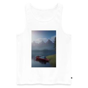 Landscape with lake, boat and mountains - Men's Premium Organic Tank Top - white - Front - Michal (187cm)