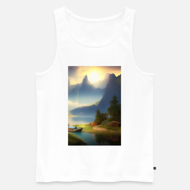 Landschaft mit See, Boot und Berge - Männer Premium Bio Tank Top - Weiß