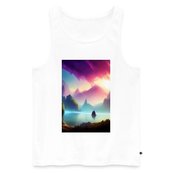 Landscape with lake, boat and mountains - Men's Premium Organic Tank Top - white - Front - Michal (187cm)