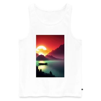 Landscape with lake, boat and mountains - Men's Premium Organic Tank Top - white - Front - Michal (187cm)