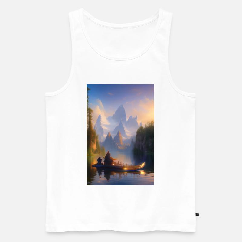 Landschaft mit See, Boot und Berge - Männer Premium Bio Tank Top - Weiß