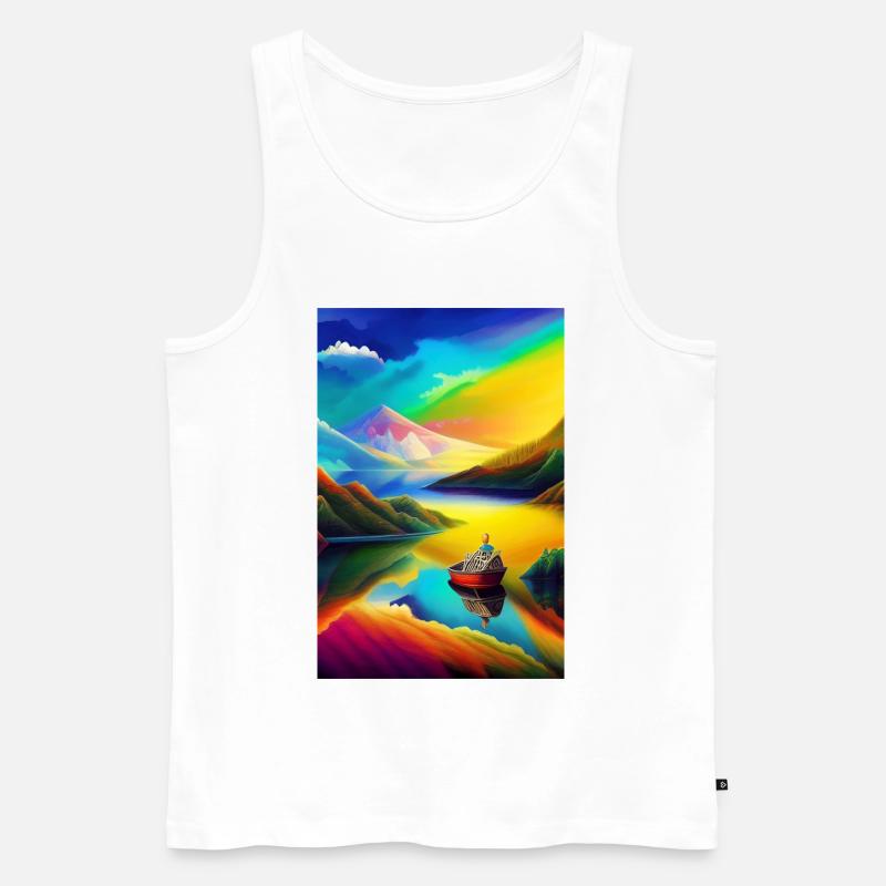 Landschaft mit See, Boot und Berge - Männer Premium Bio Tank Top - Weiß