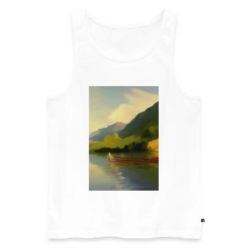 Landscape with lake, boat and mountains - Men's Premium Organic Tank Top - white - Front - Michal (187cm)