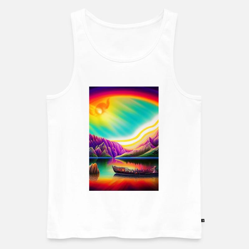 Landschaft mit See, Boot und Berge - Männer Premium Bio Tank Top - Weiß