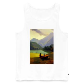Landscape with lake, boat and mountains - Men's Premium Organic Tank Top - white - Front - Michal (187cm)