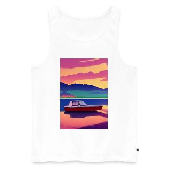 Landscape with lake, boat and mountains - Men's Premium Organic Tank Top - white - Front - Michal (187cm)