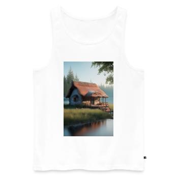 Charming lakeside cabin - Men's Premium Organic Tank Top - white - Front - AI Model Male 178 light (178cm)