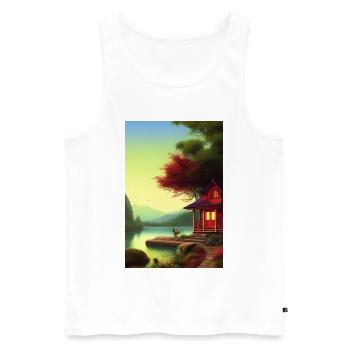 Charming lakeside cabin - Men's Premium Organic Tank Top - white - Front - AI Model Male 178 light (178cm)