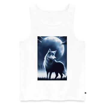 Wolf und Mond - Männer Premium Bio Tank Top - Weiß - Vorne - AI Model Male 178 light (178cm)