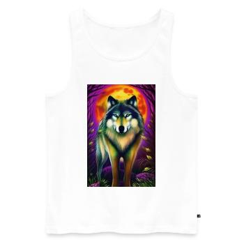 Wolf und Mond - Männer Premium Bio Tank Top - Weiß - Vorne - AI Model Male 178 light (178cm)