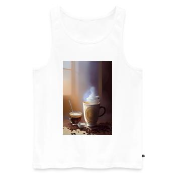 Café, grains de café - Débardeur bio Premium Homme - blanc - Devant - Michal (187cm)