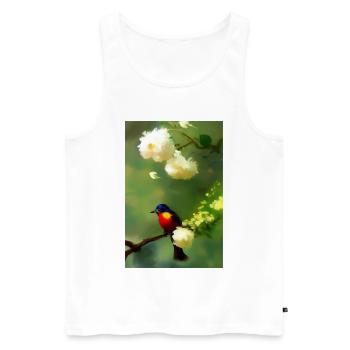 Oiseau sur branche avec fleurs - Débardeur bio Premium Homme - blanc - Devant - Michal (187cm)