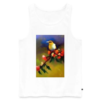 Oiseau sur branche avec des fleurs colorées - Débardeur bio Premium Homme - blanc - Devant - Michal (187cm)