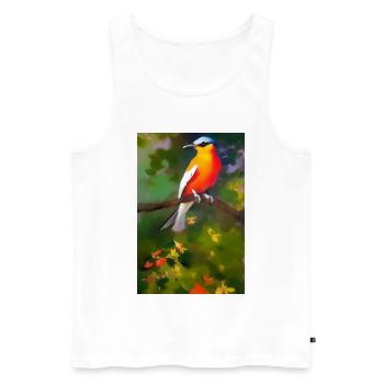 Oiseau sur branche avec des fleurs colorées - Débardeur bio Premium Homme - blanc - Devant - Michal (187cm)